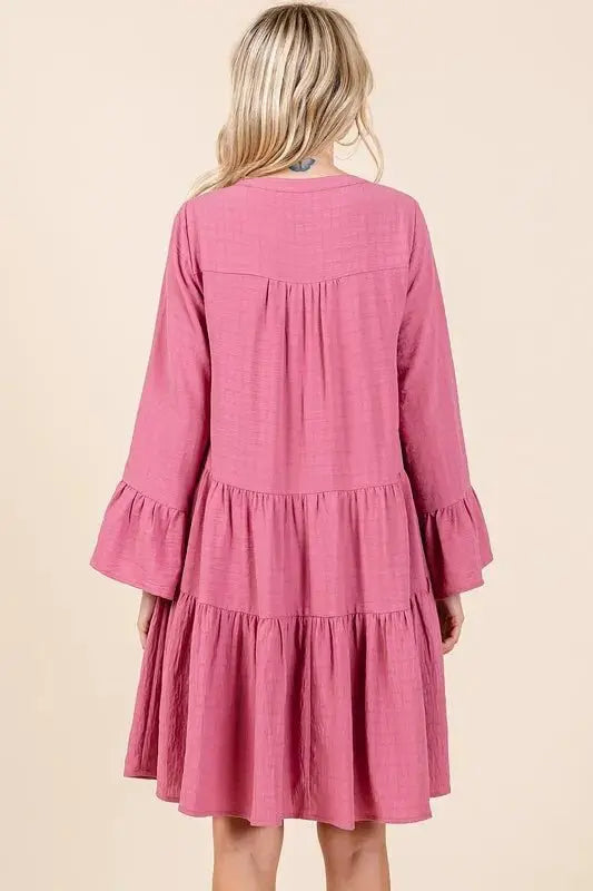 Mittoshop Tiered Notched Flare Sleeve Dress for Women - Love Salve